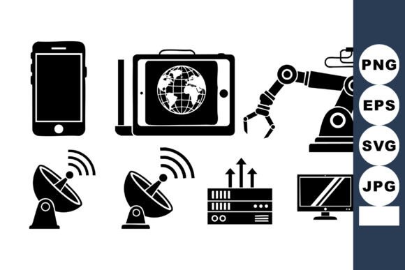 Black Technology Icon Set: A Modern Graphic Design Asset