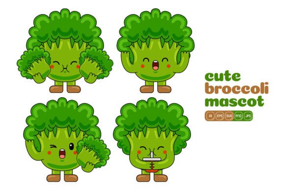 Cute Broccoli Mascot Vector Pack 04