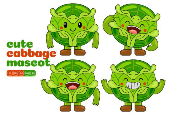 Cute Cabbage Mascot Vector Pack 01