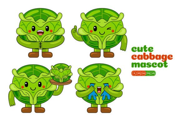 Cute Cabbage Mascot Vector Pack 04 Graphics