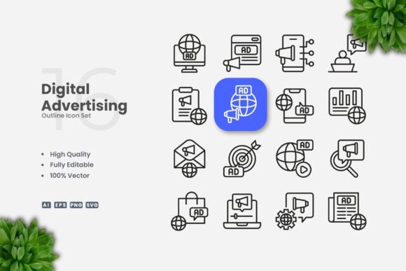 Digital Advertising Outline Icons Graphics