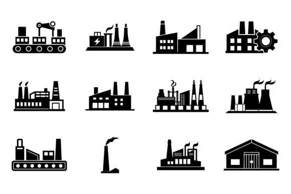Factory Vector Icon Set – Industrial Man Graphics