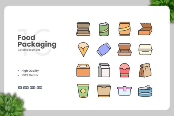Food Packaging Colored Icons Graphics