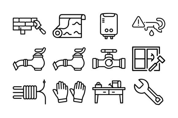Handyman Outline Vector Icon Set for Local Branding
