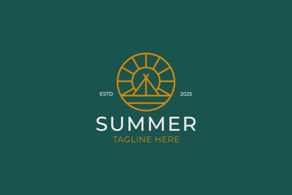 Logo Badge Summer Camp Tent and Sunrise