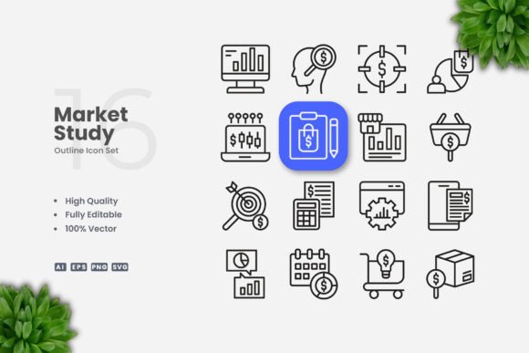 Market Study Outline Icons Graphics