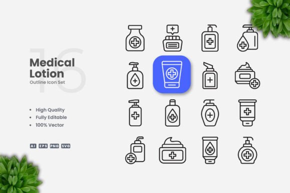 Medical Lotion Outline Icons Graphics