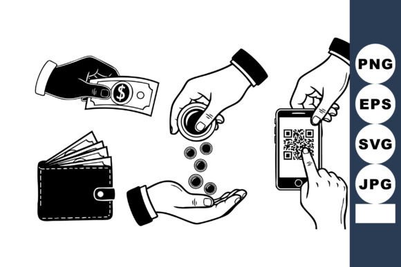 Monochrome Fintech Payment Icons Graphics for Crafts