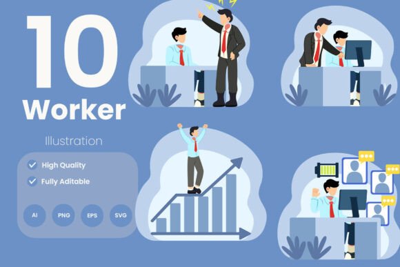 Office Worker Illustration Pack: A Modern Graphic Asset for Digital Sellers