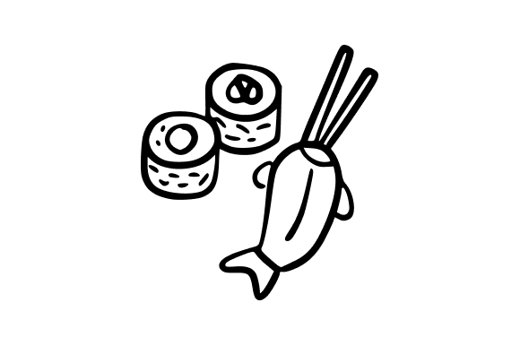 Outline Sushi Roll and Chopsticks Graphics