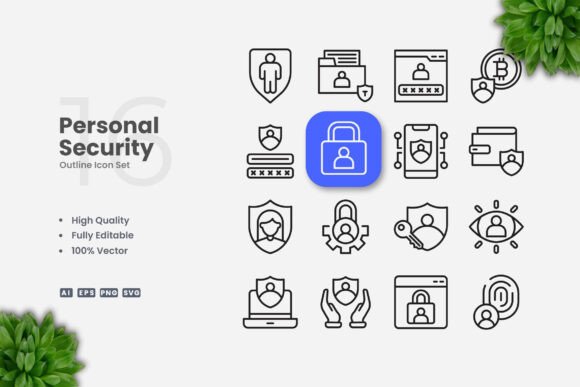 Personal Security Outline Icons Graphics