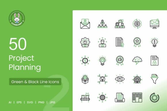 Project Planning Green Black Icons Graphics