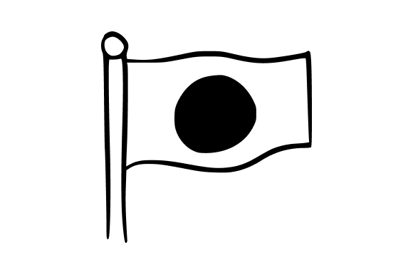 Simple Black Outline Japanese Flag Graphics