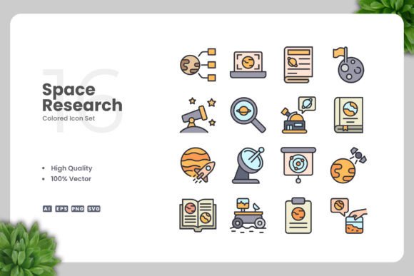 Space Research Colored Icons Graphics