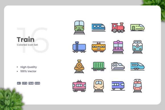 Train Colored Icons Graphics