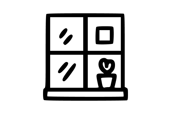 Window with Plant Outline Graphics
